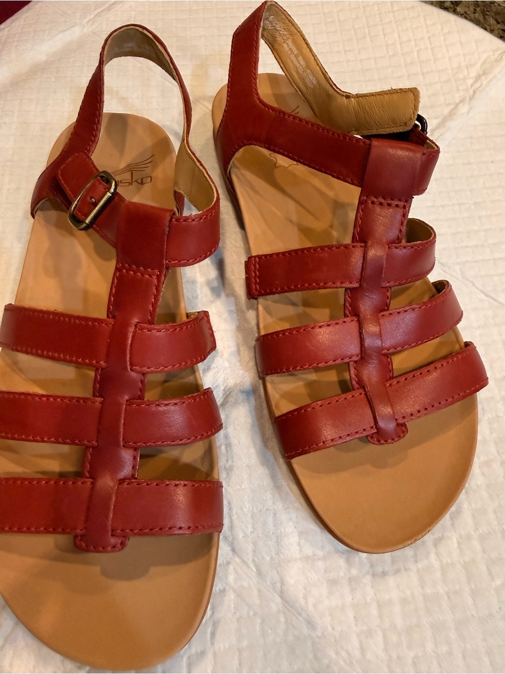 Dansko Red Leather Multi-Strap Slingback Sandals
